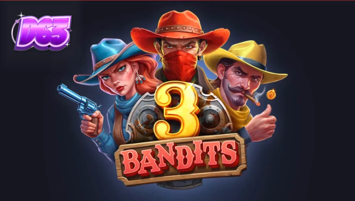 Makulay na visual ng 3 Bandits slot na nagpapakita ng Wild West theme at mga reel.